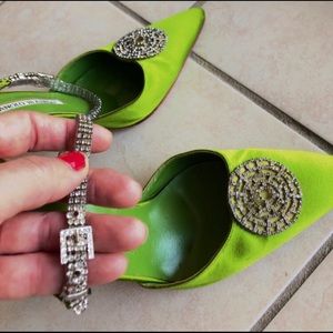 Manila Blahnik green jewel buckle heel size 6